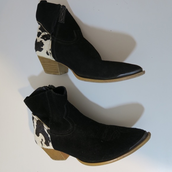 Dingo Buck the Rules Leather Ankle Boots Pieced Fur Suede Snip Toe Country Comfy - Picture 2 of 14